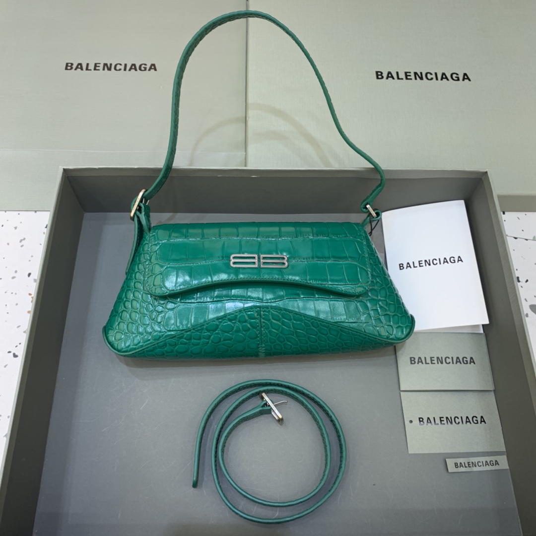 Balenciaga XX Small Flap Bag Crocodile Embossed Green